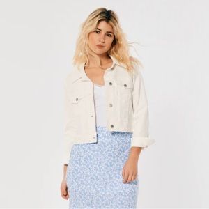 Hollister White crop denim jacket NWT